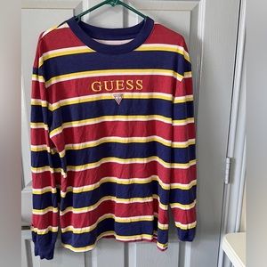 2000s Vintage Guess Originals Long Sleeved Striped Shirt, Red Blue Medium